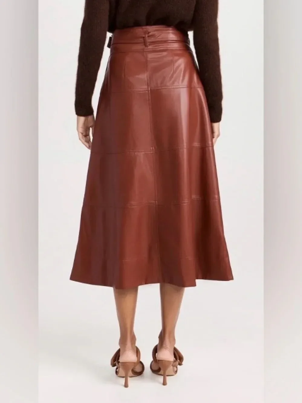 Tanya Taylor Hudson skirt Chestnut Brown Faux Leather Tie-Waist size 0 $459